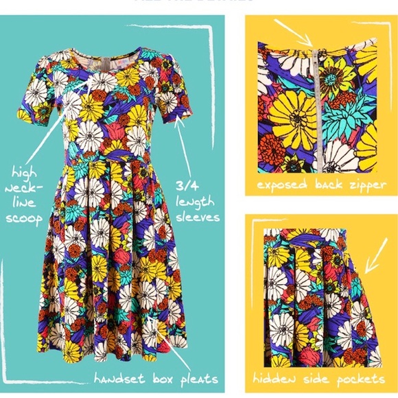 vintage LuLaRoe Amelia Dress Pockets Pleats Zipper - Picture 4 of 5